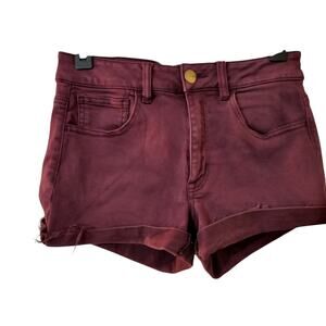 3742) American Eagle Maroon Shorties Shorts Supes Stretch Hi Rise Pockets Size 8